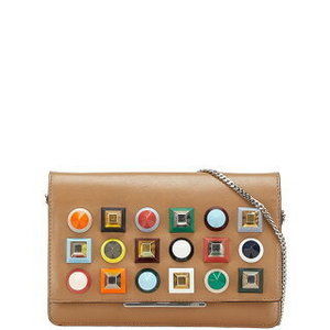 FENDI Multi Stud Chain Wallet Shoulder Bag Brown multicolor Leather